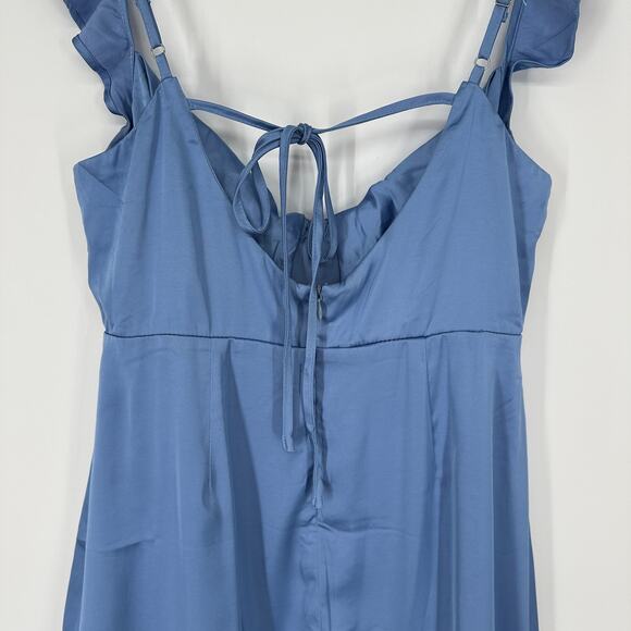 ASTR The Label Marla Flutter Strap Blue Satin Mini Dress New Womens Medium - Picture 6 of 11